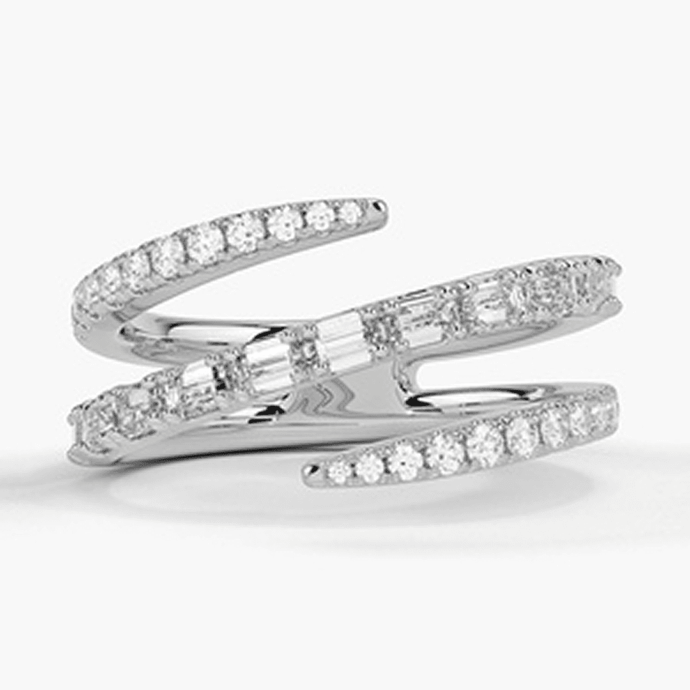18K White Gold Sonya Baguette And Round Lab Diamond Wrap Ring
