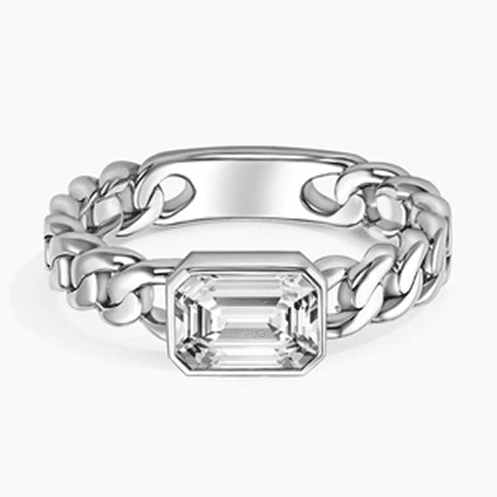 18K White Gold Vera Emerald Cut Lab Diamond Chain Ring